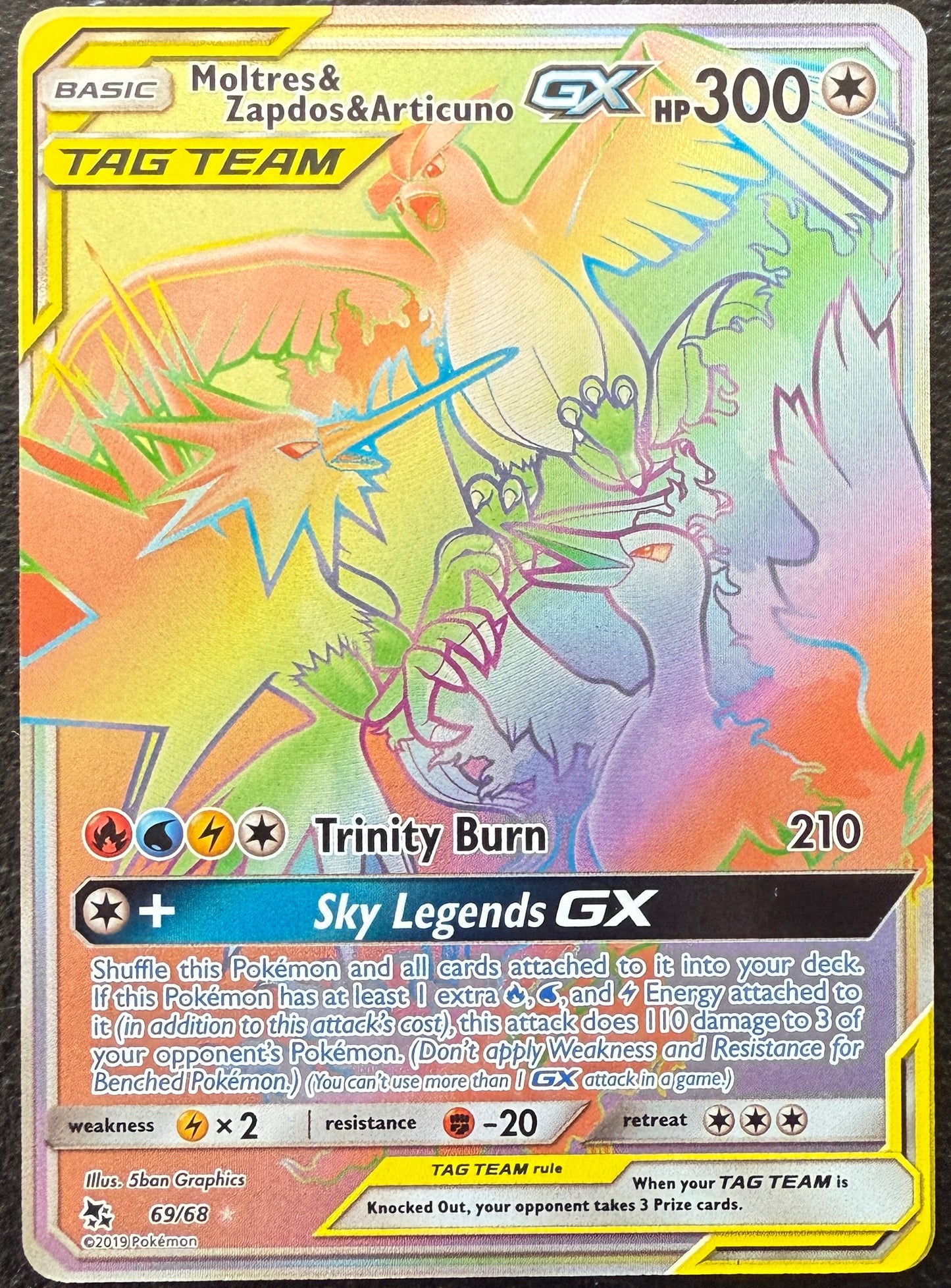 Moltres & Zapdos & Articuno GX - Hidden Fates - 69/68 - Secret Rainbow Rare