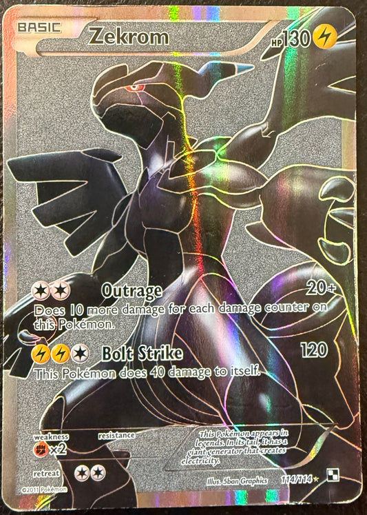 Zekrom - Black & White - 114/114 - Ultra Rare Full Art (DMG to HP) *Grey Background*