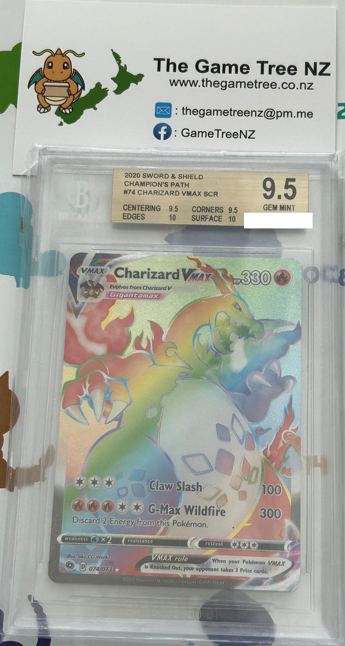 BECKETT 9.5 GEM MINT Charizard VMAX - Champion's Path Secret Rainbow 074/073