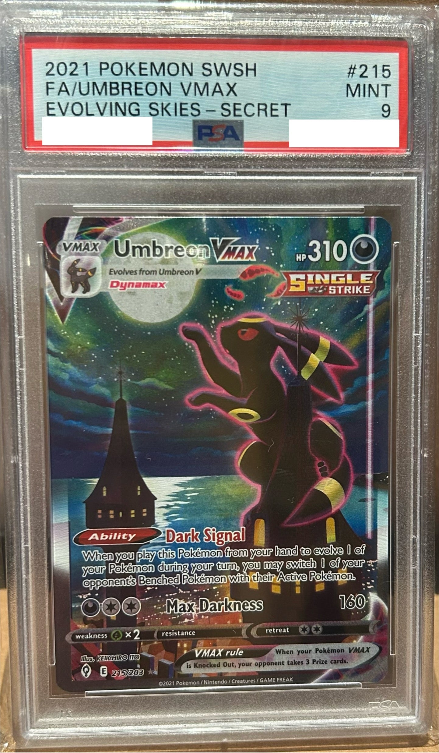 PSA 9 MINT Umbreon VMAX - Evolving Skies Alternate Art 215/203 "Moonbreon"