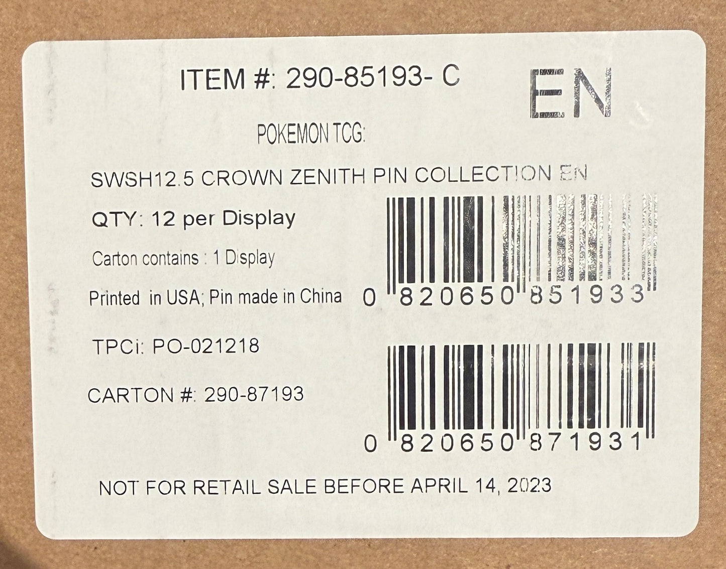 Crown Zenith Pin Collection ft. Cinderace, Inteleon or Rillaboom (case available)