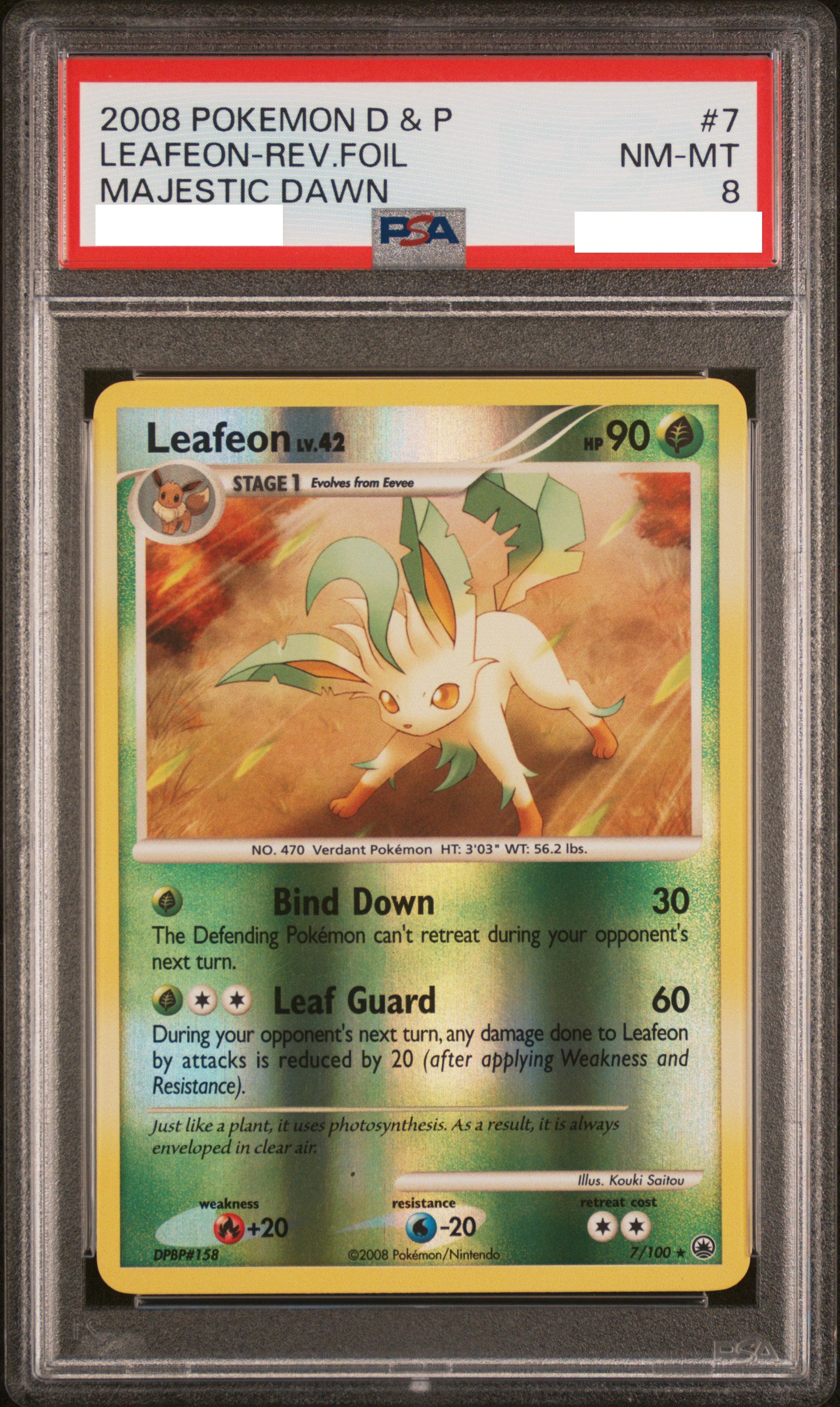 PSA 8 NM-MT Leafeon - Majestic Dawn Reverse Holo Rare 7/100