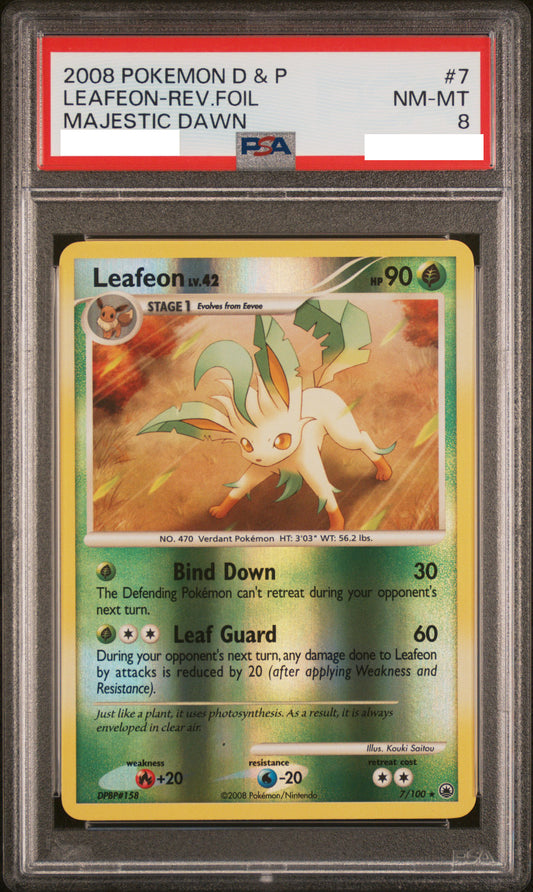 PSA 8 NM-MT Leafeon - Majestic Dawn Reverse Holo Rare 7/100