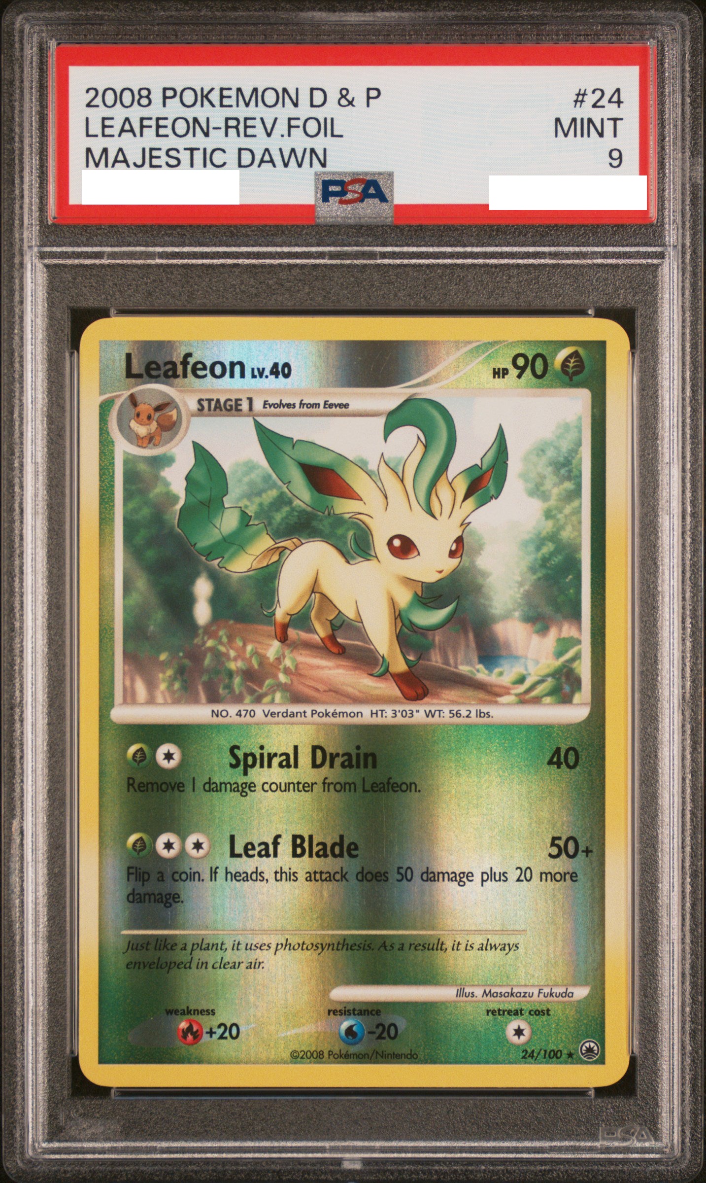 PSA 9 MINT Leafeon - Majestic Dawn Reverse Holo Rare 24/100