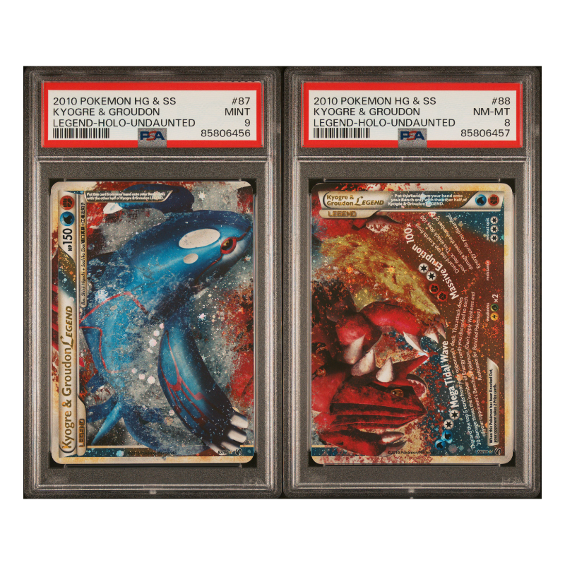 **Sequential Slabs!** PSA 9 & 8 Kyogre & Groudon Legend HGSS Undaunted 87/90 & 88/90