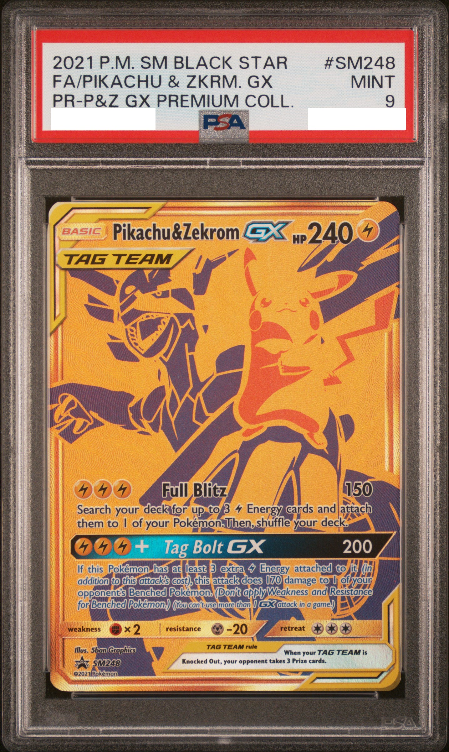 PSA 9 MINT Pikachu & Zekrom GX - SM Promo Gold Full Art SM248