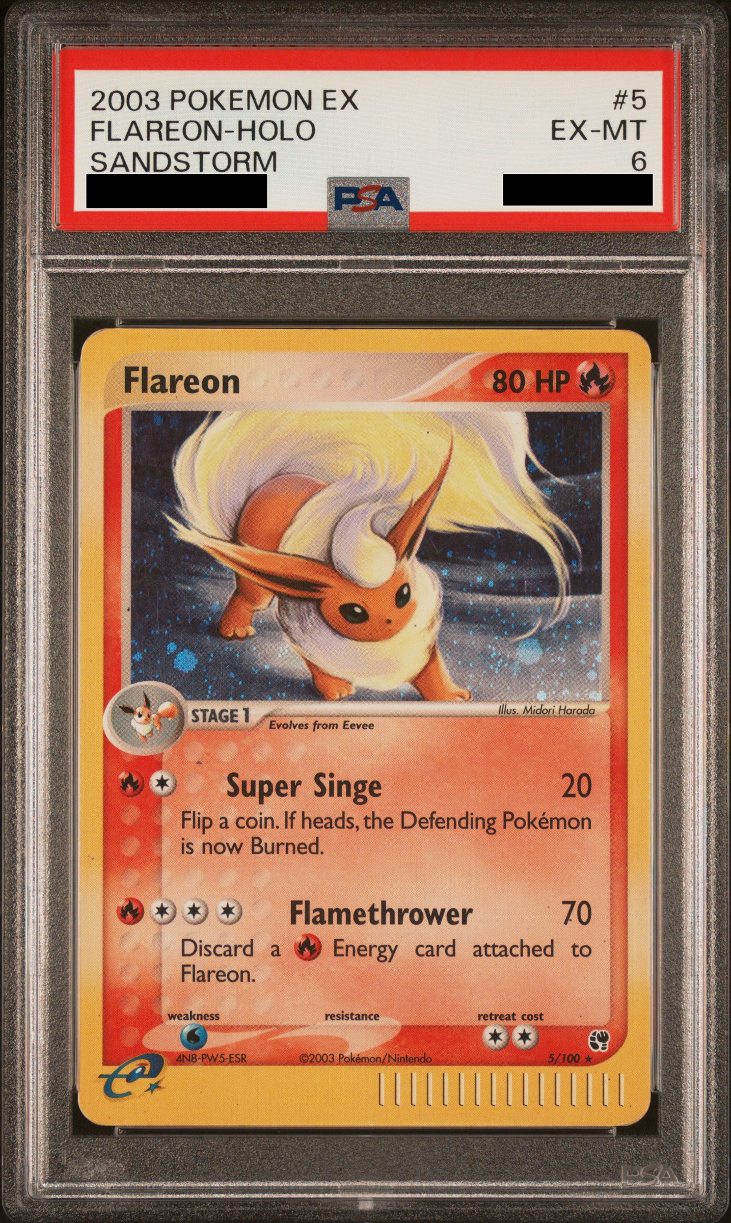 PSA 5 EX Flareon - Sandstorm Holo 5/100