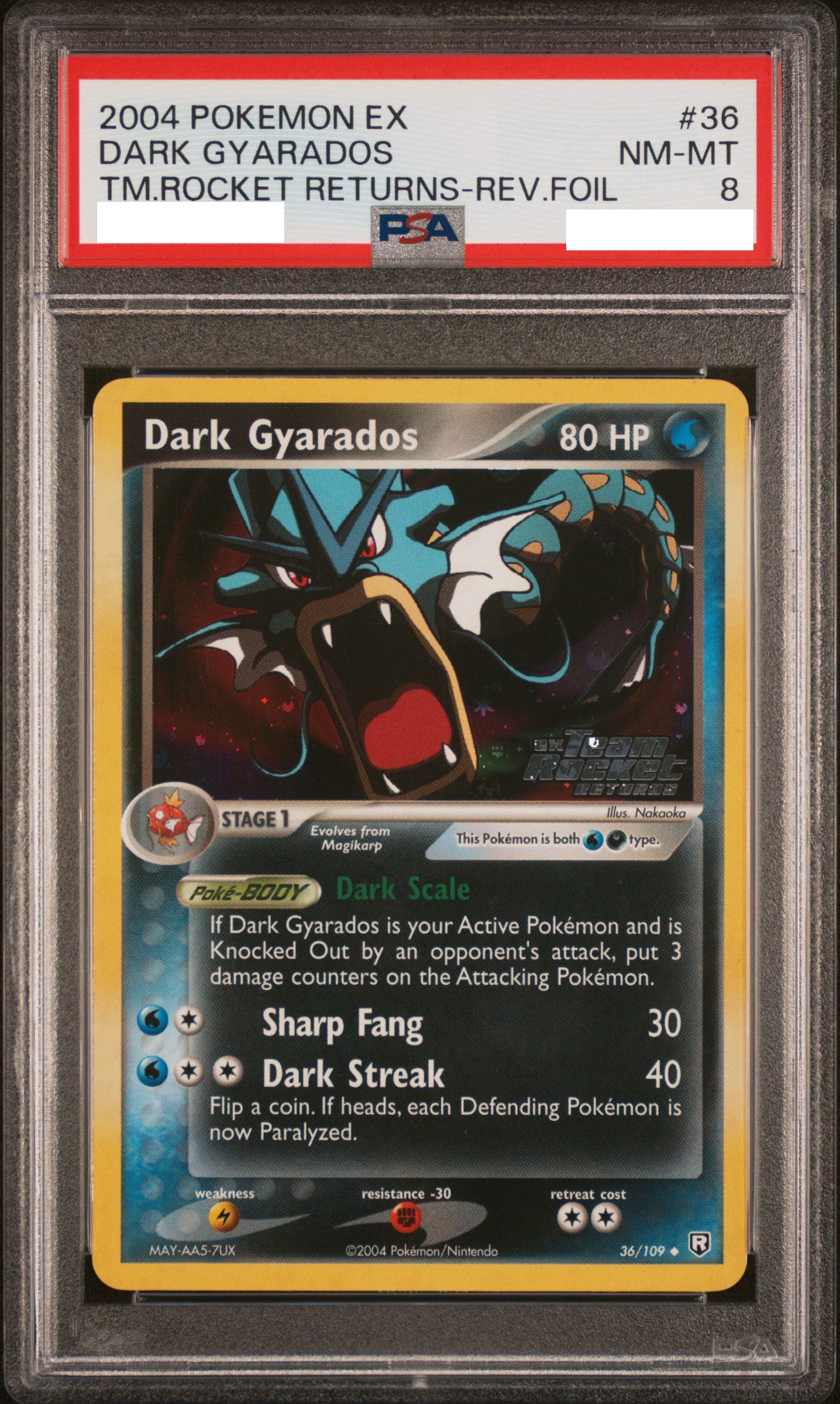 PSA 8 NM-MT Dark Gyarados - Team Rocket Returns Reverse Holo Uncommon 36/109