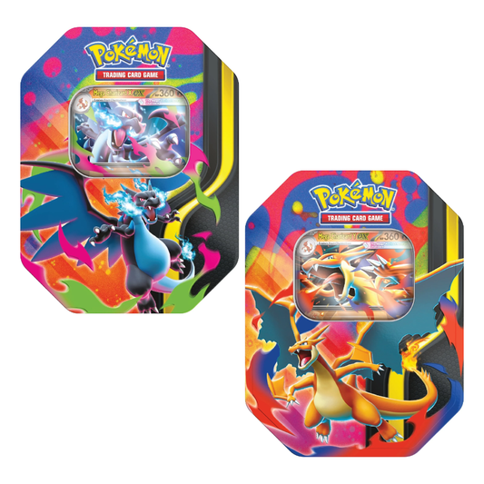 Mega Charizard Tin featuring Mega Charizard X ex OR Mega Charizard Y ex