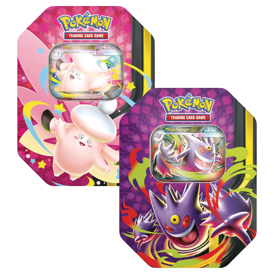 Mega Moonlight Tin featuring Mega Clefable ex or Mega Gengar ex (LIMIT 1x OF EACH)