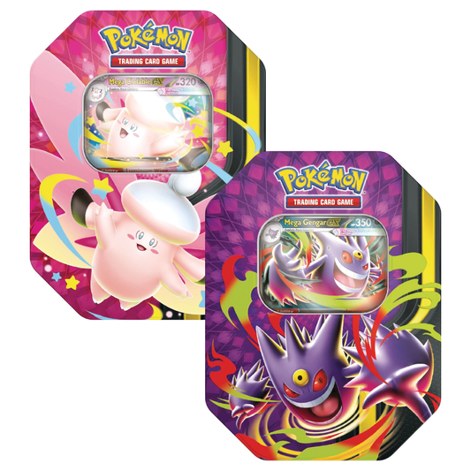 Mega Moonlight Tin featuring Mega Clefable ex or Mega Gengar ex (LIMIT 1x OF EACH)
