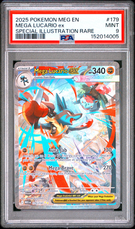PSA 9 MINT Mega Lucario ex - Mega Evolution Special Illustration Rare 179/132