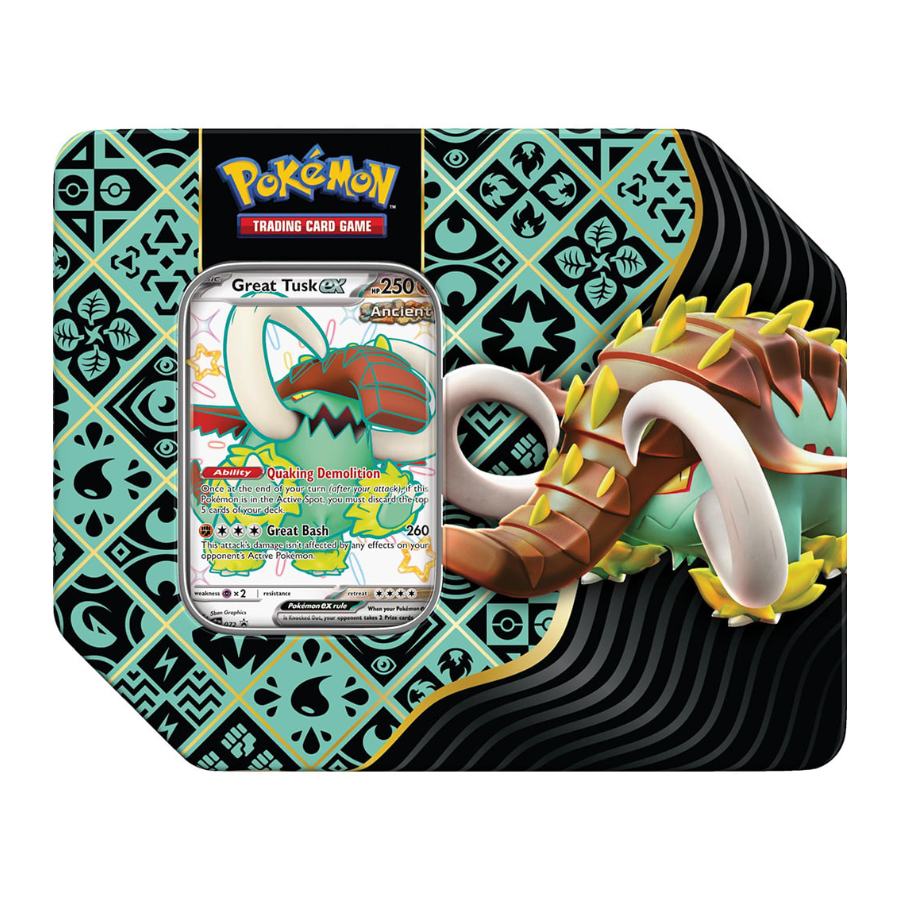 Paldean Fates Tins featuring Shiny Charizard ex, Shiny Great Tusk ex or Shiny Iron Treads ex