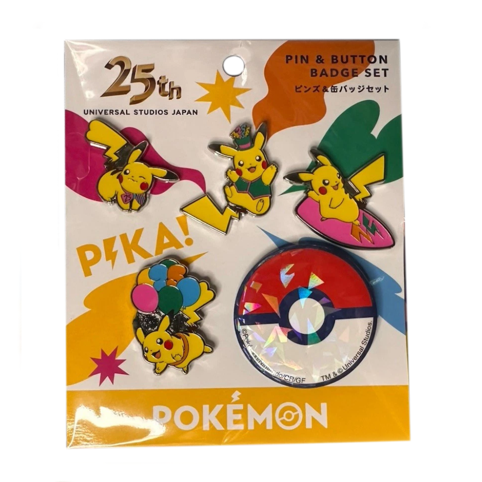 Universal Studios Japan 25th Discover Pikachu Pin & Button Badge Set
