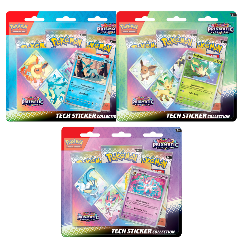 Prismatic Evolutions Tech Sticker Collection featuring Glaceon, Leafeon or Sylveon