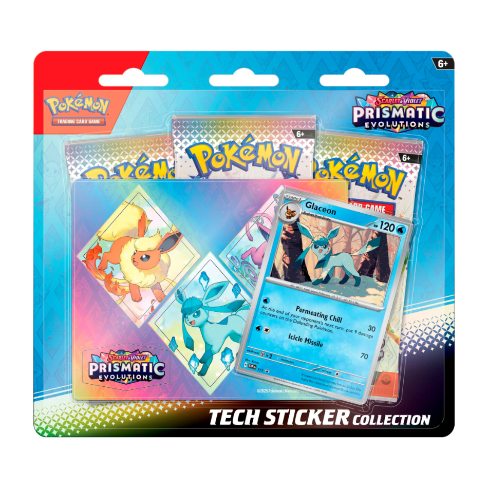 Prismatic Evolutions Tech Sticker Collection featuring Glaceon, Leafeon or Sylveon