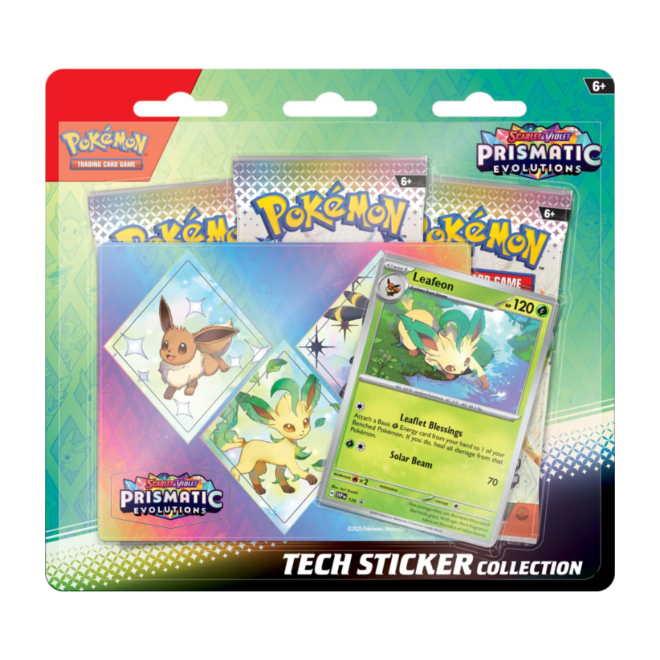 Prismatic Evolutions Tech Sticker Collection featuring Glaceon, Leafeon or Sylveon