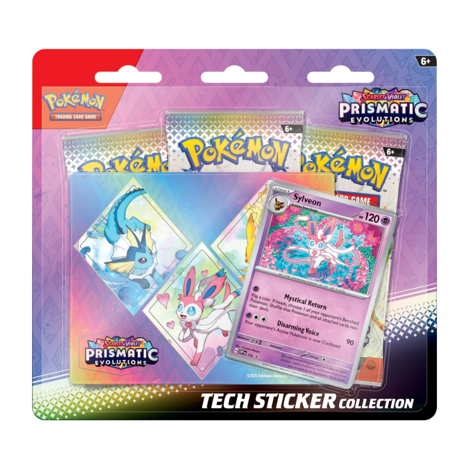 Prismatic Evolutions Tech Sticker Collection featuring Glaceon, Leafeon or Sylveon