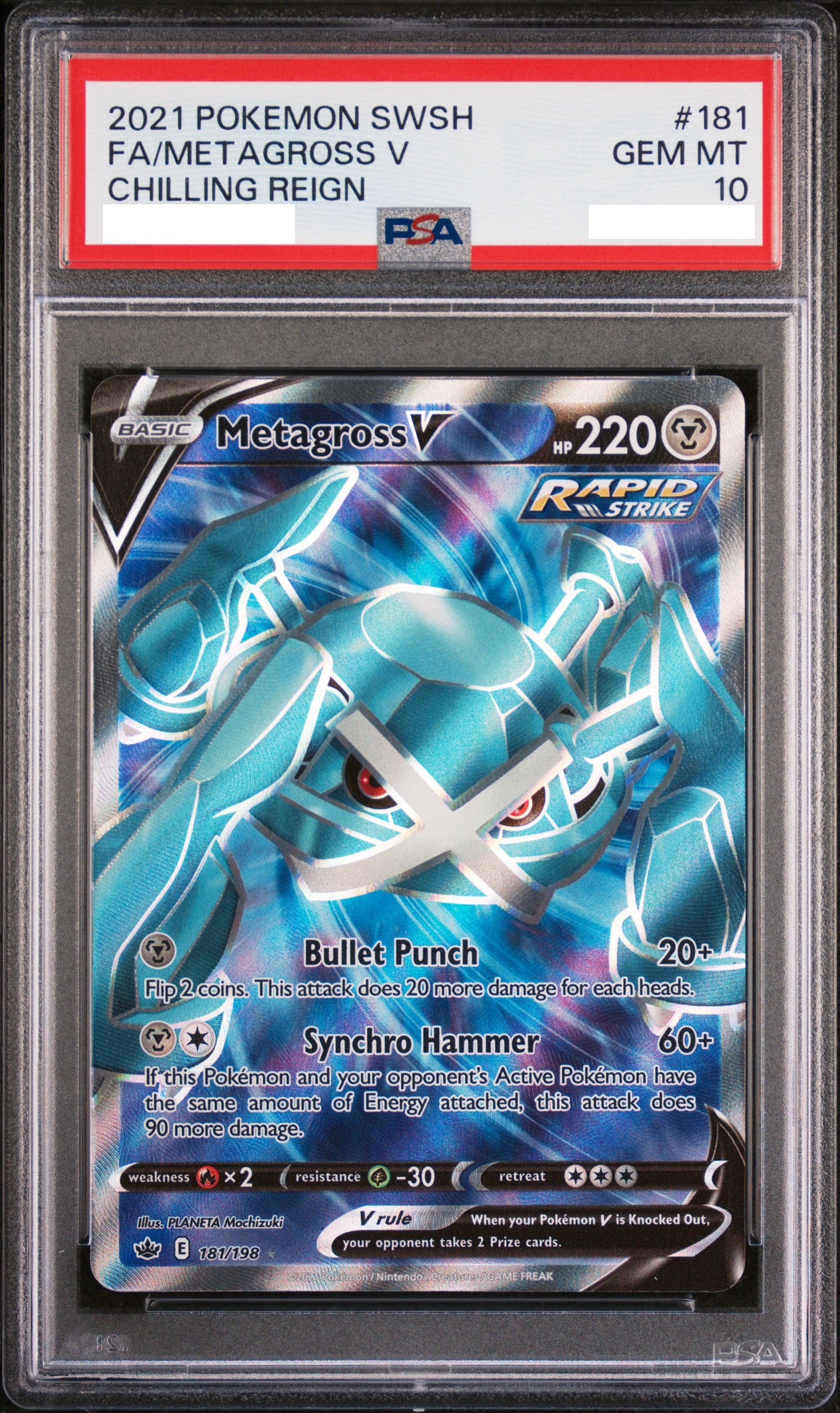 PSA 10 GEM MT Metagross V - Chilling Reign Full Art Holo 181/198