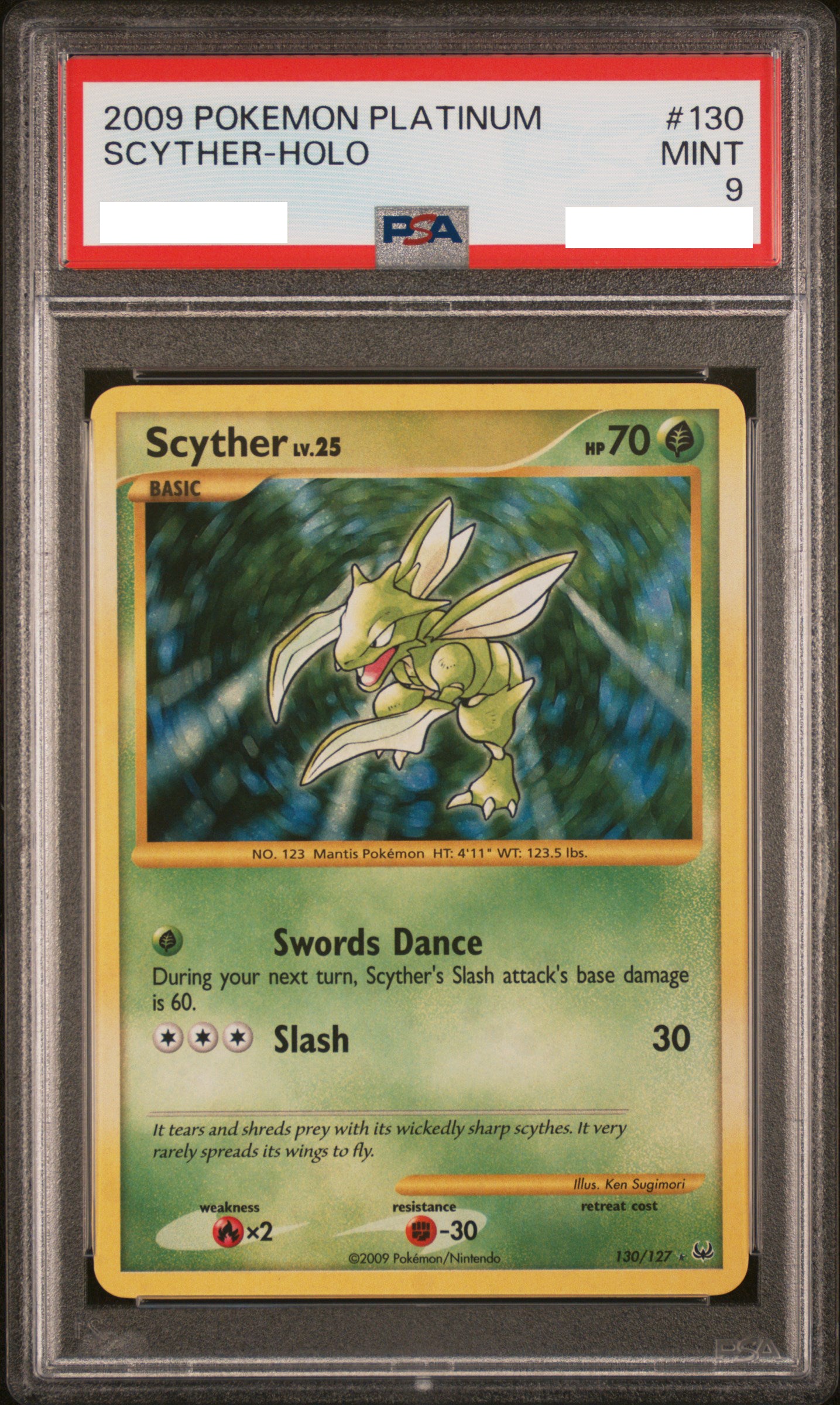 PSA 9 MINT Scyther - Platinum Secret Holo 130/127