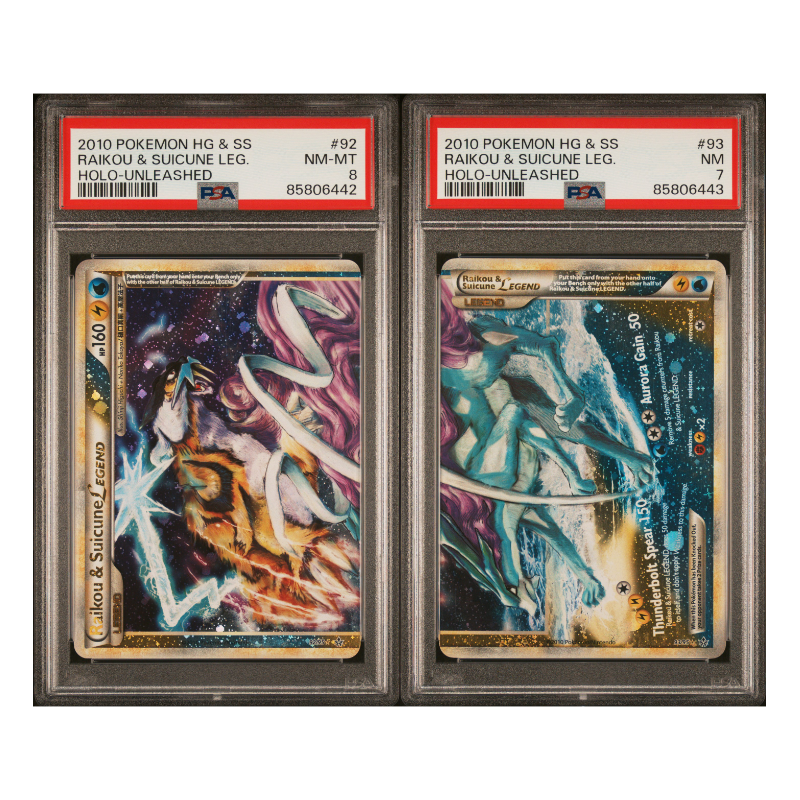 **Sequential Slabs!** PSA 8 & 7 Raikou & Suicune Legend HGSS Unleashed 92/95 & 93/95