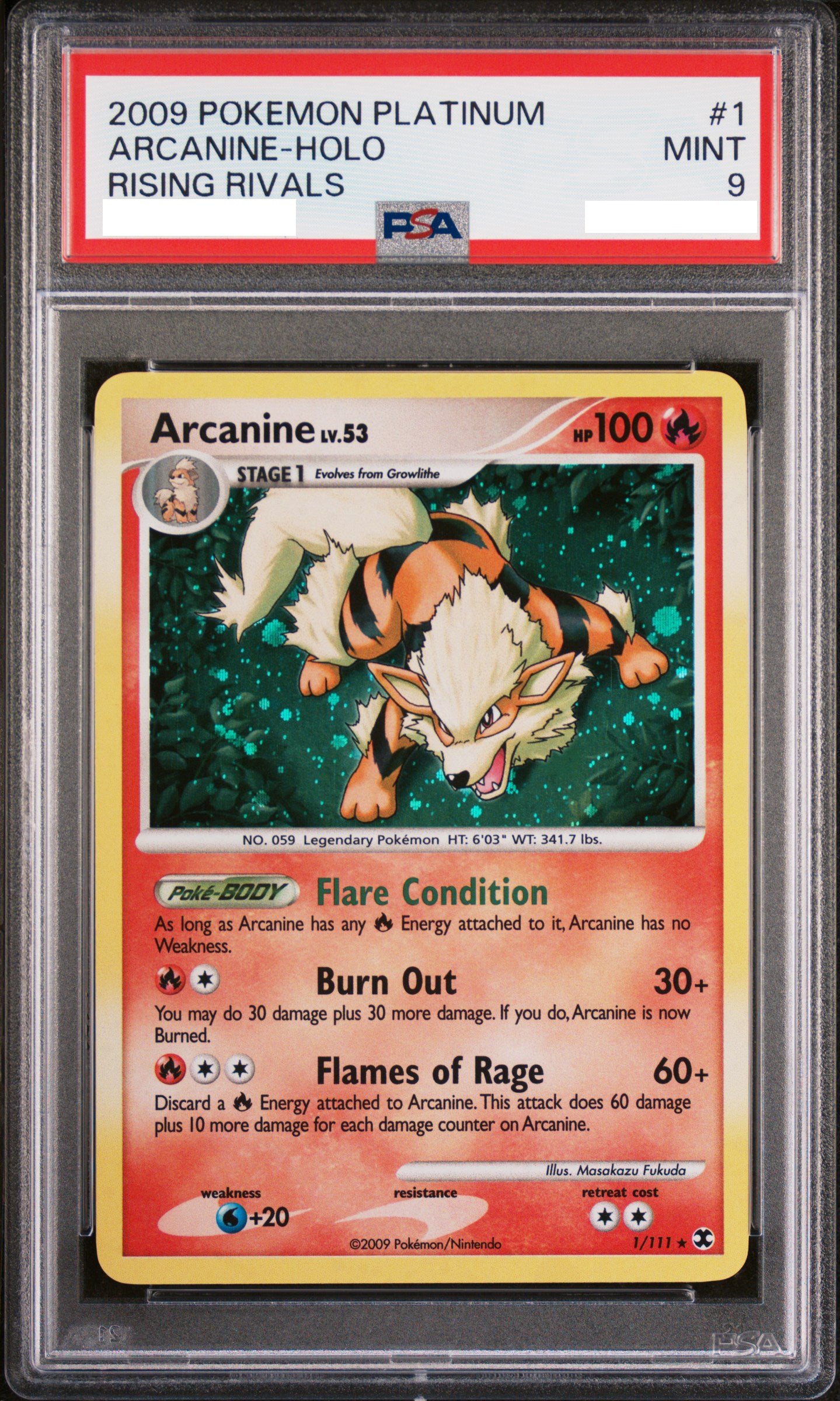 PSA 9 MINT Arcanine - Rising RIvals Holo Rare 1/111