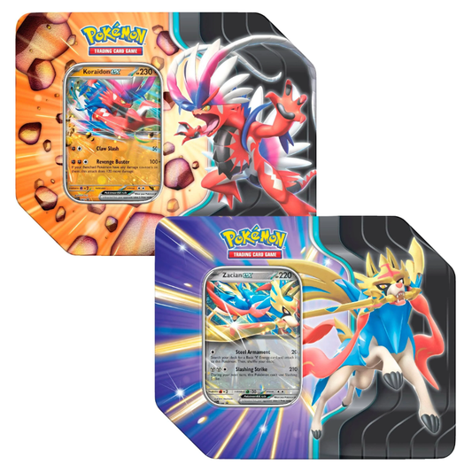 Slashing Legends Tins featuring Koraidon ex or Zacian ex