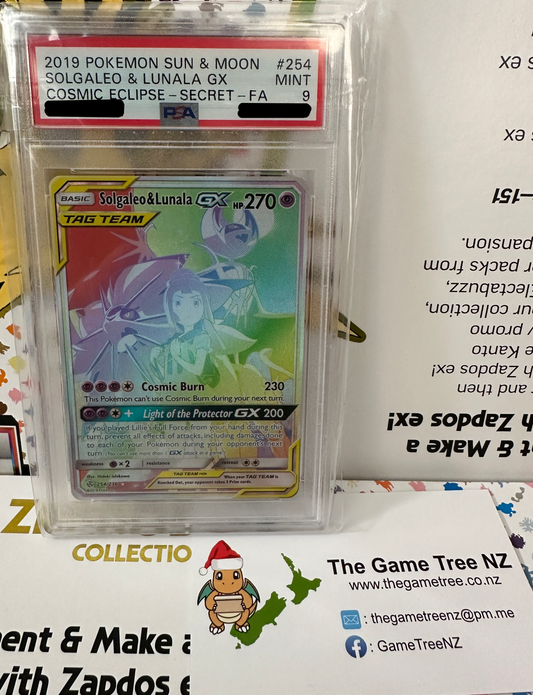 PSA 9 MINT Solgaleo & Lunala GX - Cosmic Eclipse Rainbow 254/236