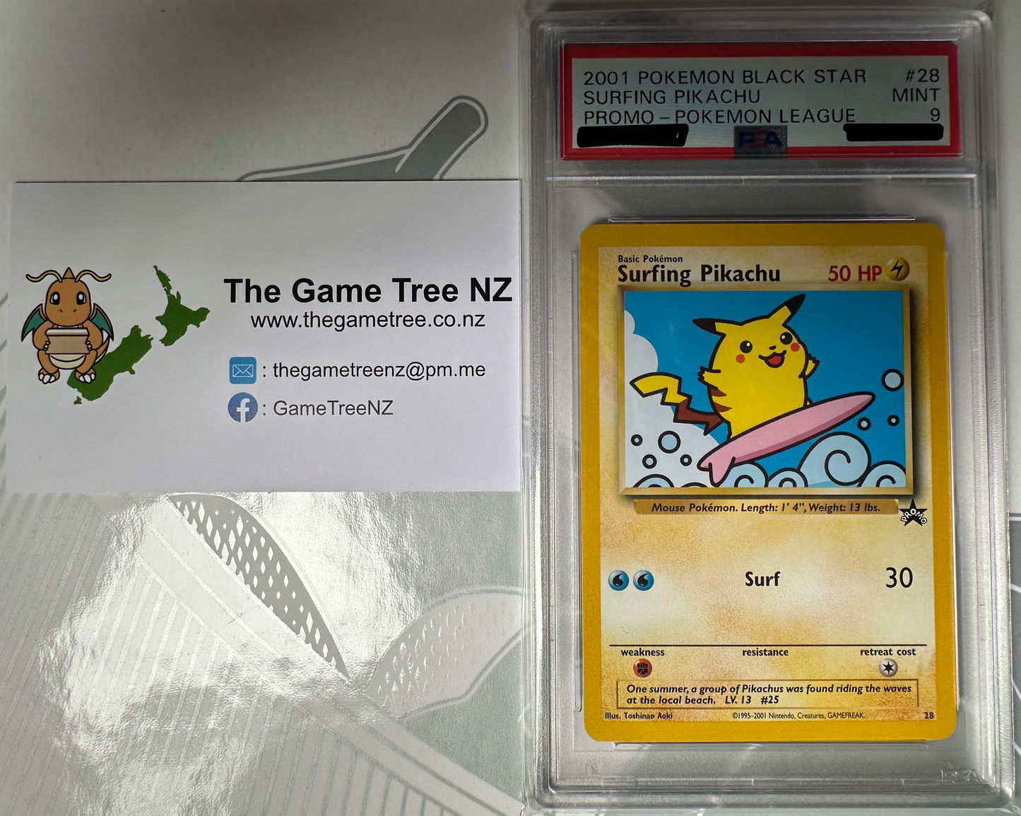 PSA 9 MINT Surfing Pikachu - WotC Black Star Promo Non-Holo 28