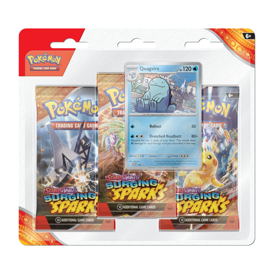 Surging Sparks 3x Booster Pack Blister with either Quagsire/Zapdos Promo