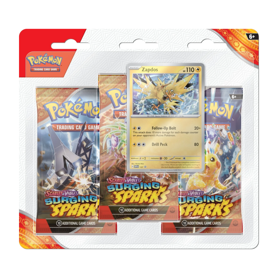 Surging Sparks 3x Booster Pack Blister with either Quagsire/Zapdos Promo