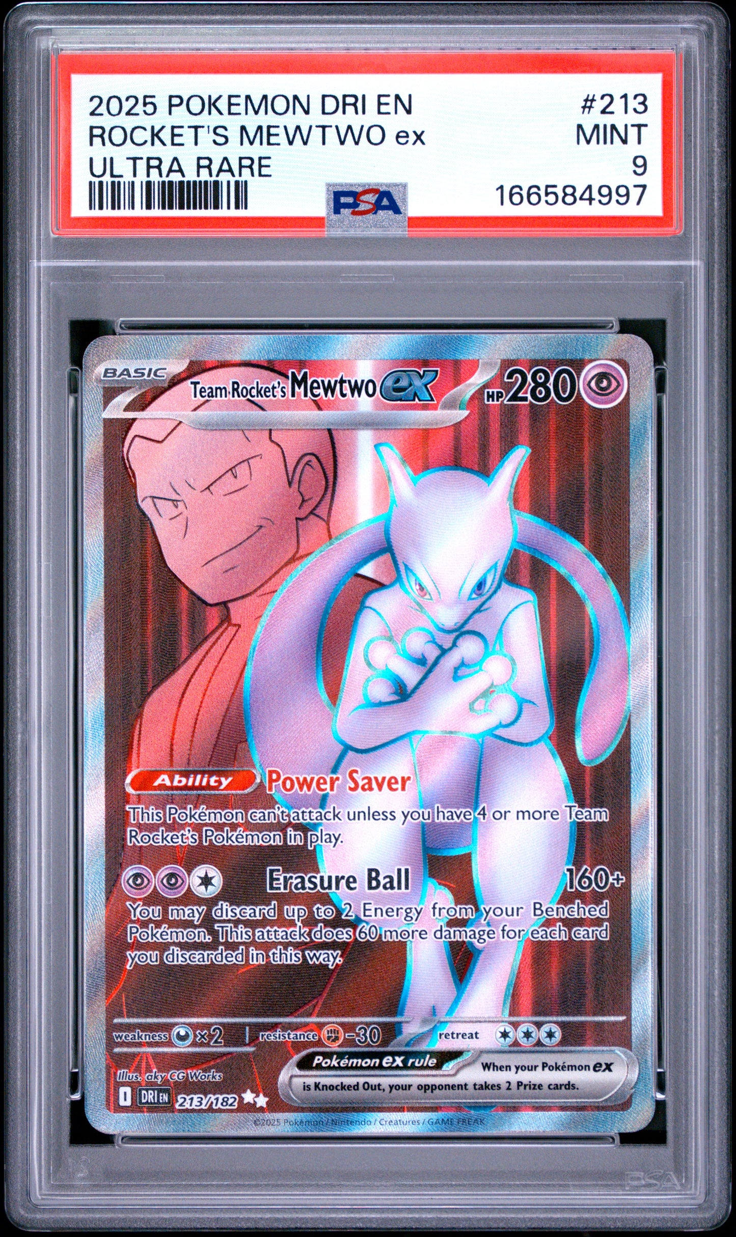 PSA 9 MINT Team Rocket's Mewtwo ex - Destined Rivals Full Art 213/182