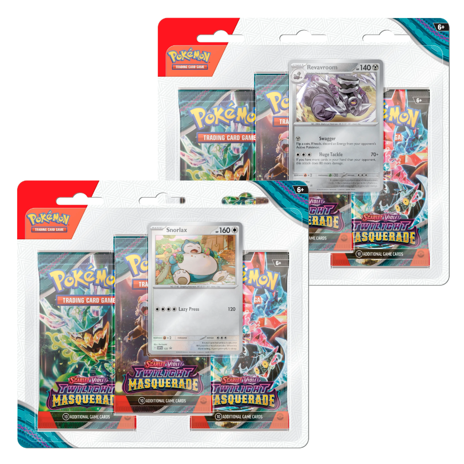 Twilight Masquerade 3x Booster Pack Blister with either Revavroom/Snorlax Promo