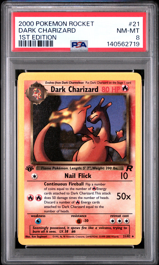 PSA 8 NM-MT Dark Charizard *1ST EDITION* - Team Rocket Non-Holo Rare 21/82
