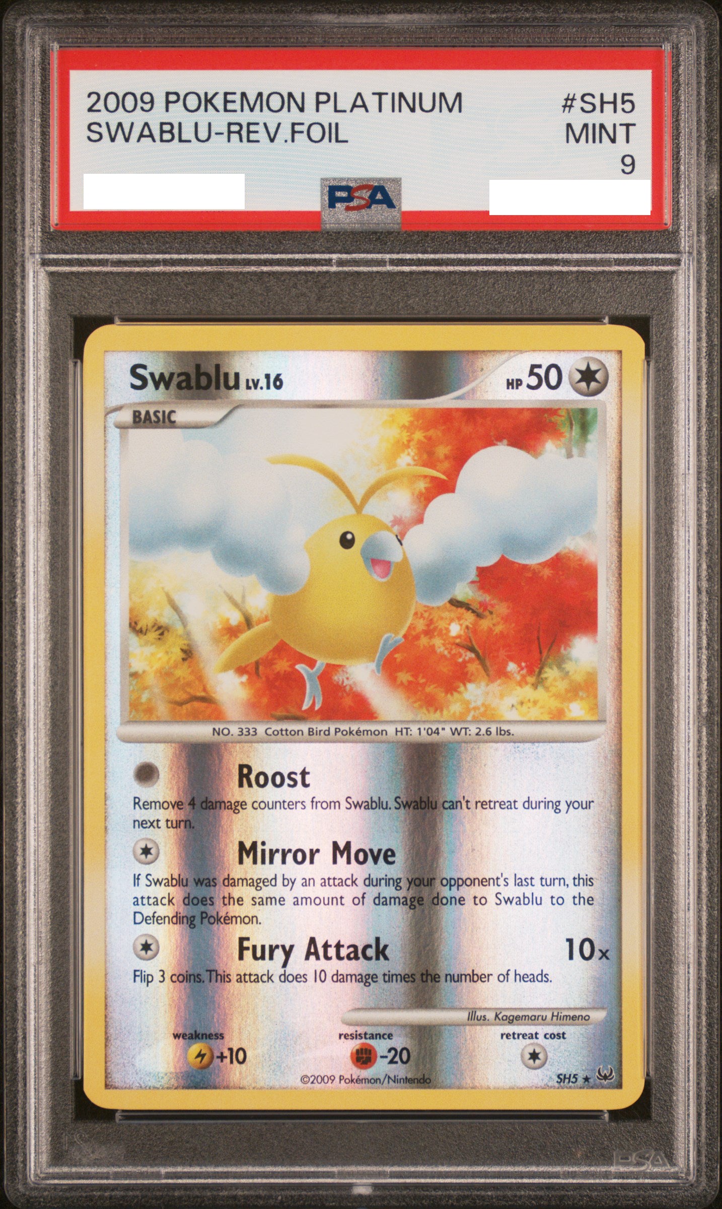 PSA 9 MINT Swablu - Platinum Secret Reverse Holo SH5