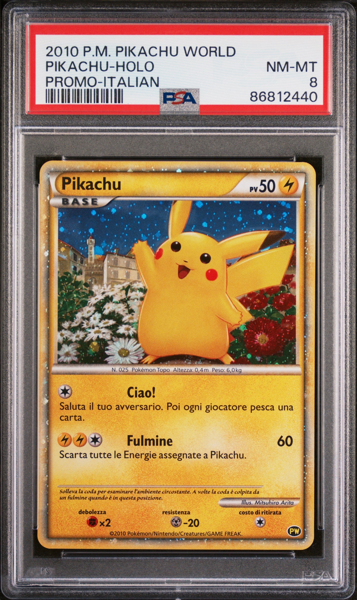 PSA 8 NM-MT Pikachu - Pikachu World Collection 2010 Holo Promo *Italian*