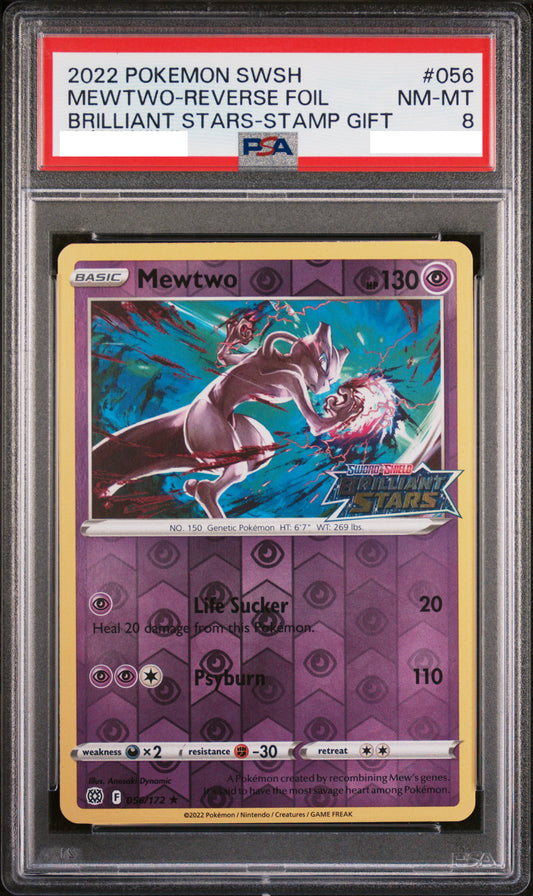 PSA 8 NM-MT Mewtwo - Brilliant Stars Reverse Holo Stamped Promo 056/172