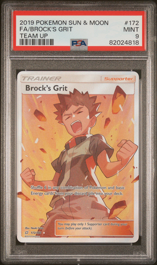 PSA 9 MINT Brock's Grit - Team Up Full Art 172/181