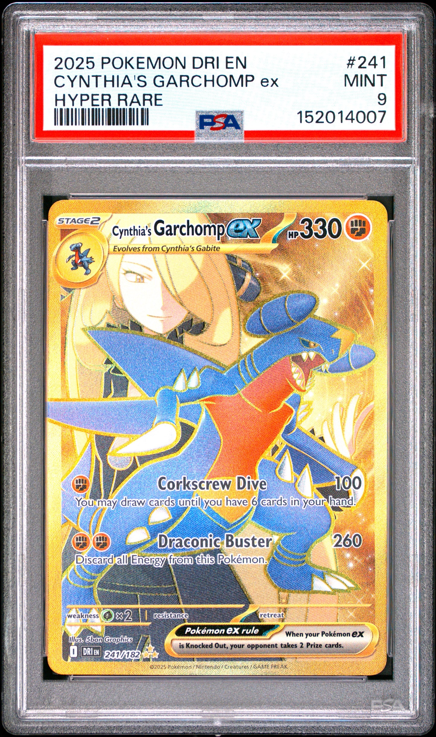 PSA 9 MINT Cynthia's Garchomp ex - Destined Rivals Hyper Rare 241/182