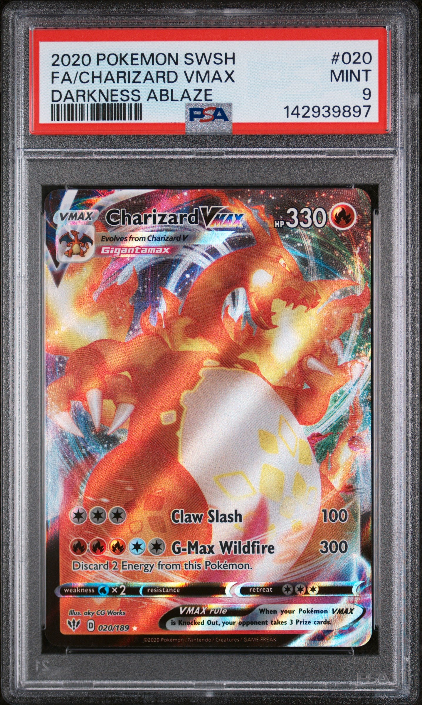 PSA 9 MINT Charizard VMAX Holo - Darkness Ablaze 020/189