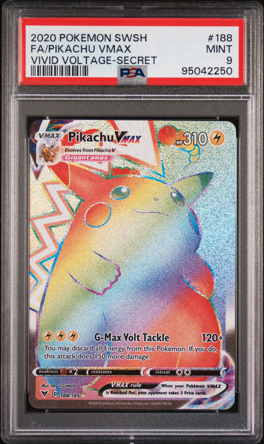 PSA 9 MINT Pikachu VMAX - Vivid Voltage Rainbow Secret Rare 188/185