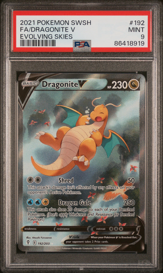 PSA 9 GEM MT Dragonite V - Evolving Skies Alternate Art Holo 192/203