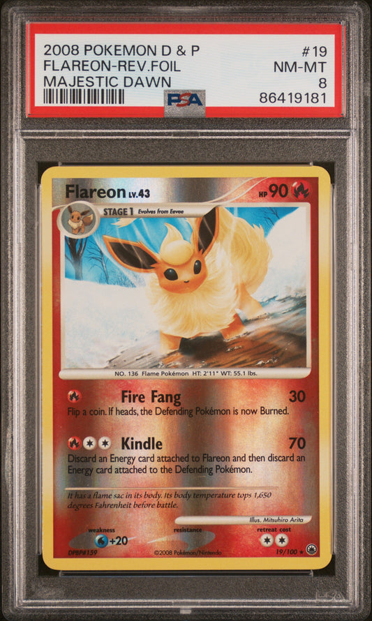 PSA 8 NM-MT Flareon - Majestic Dawn Reverse Holo Rare 19/100