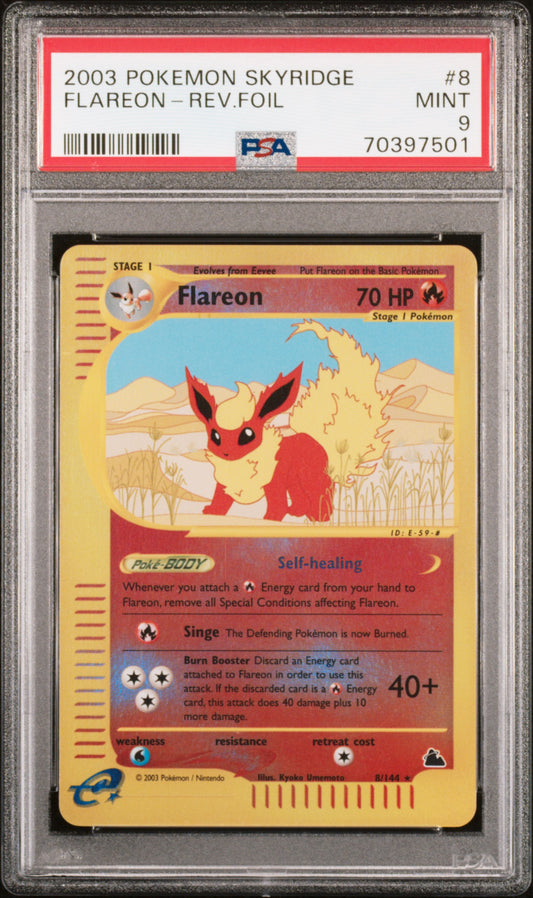 PSA 9 MINT Flareon - Skyridge Reverse Holo Rare 8/144