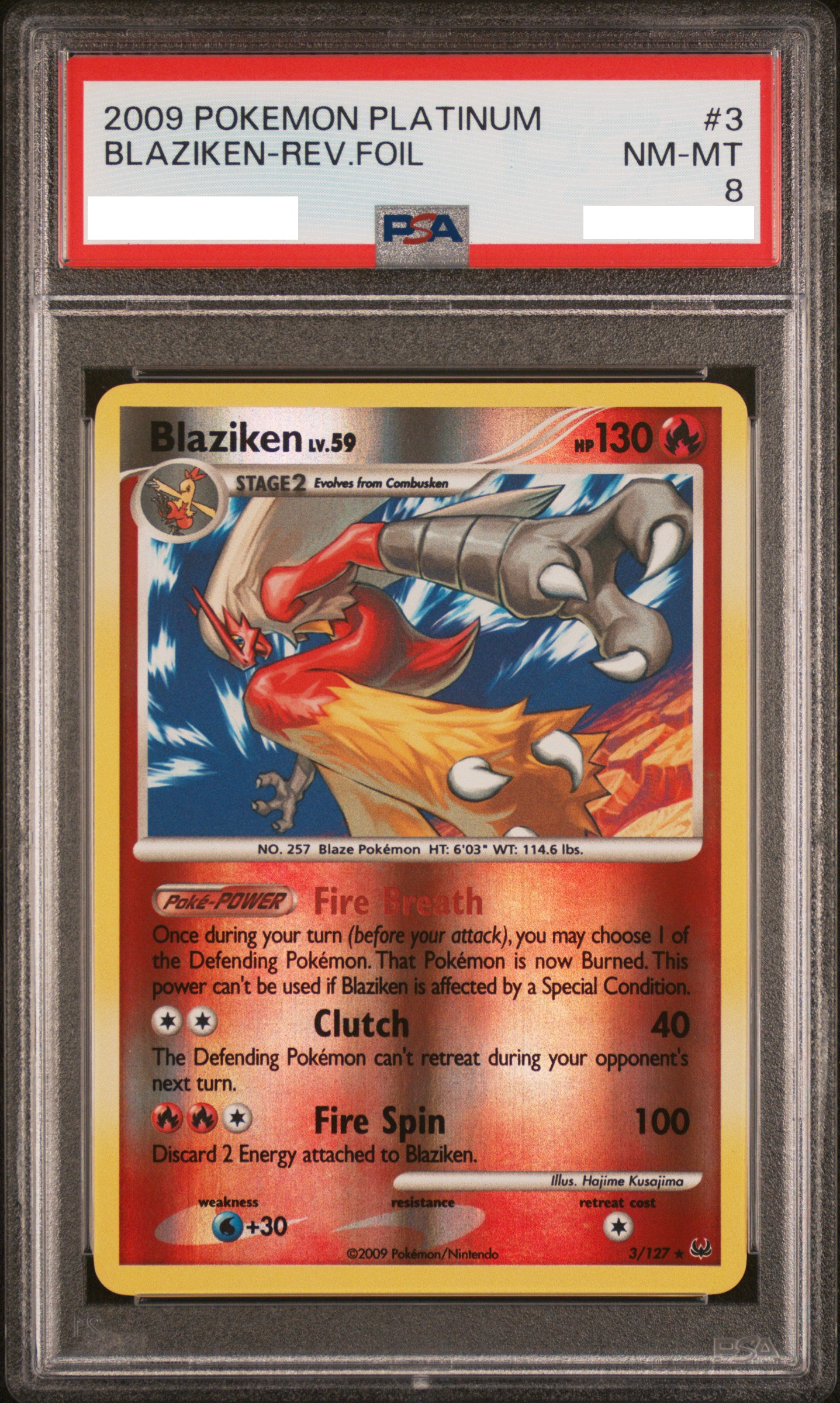 PSA 8 NM-MT Blaziken - Platinum Reverse Holo Rare 3/127