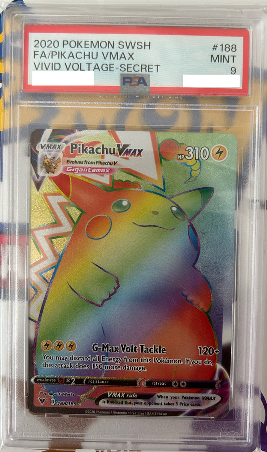 PSA 9 MINT Pikachu VMAX - Vivid Voltage Rainbow Secret Rare 188/185