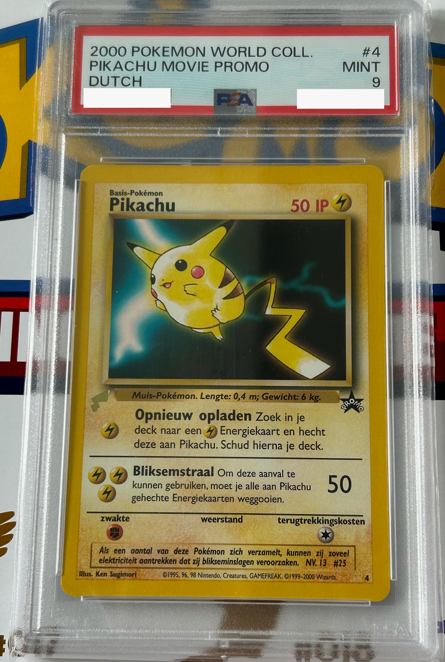 PSA 9 MINT Pikachu - Pokemon World Collection 2000 Non-Holo Promo 4 *Dutch*