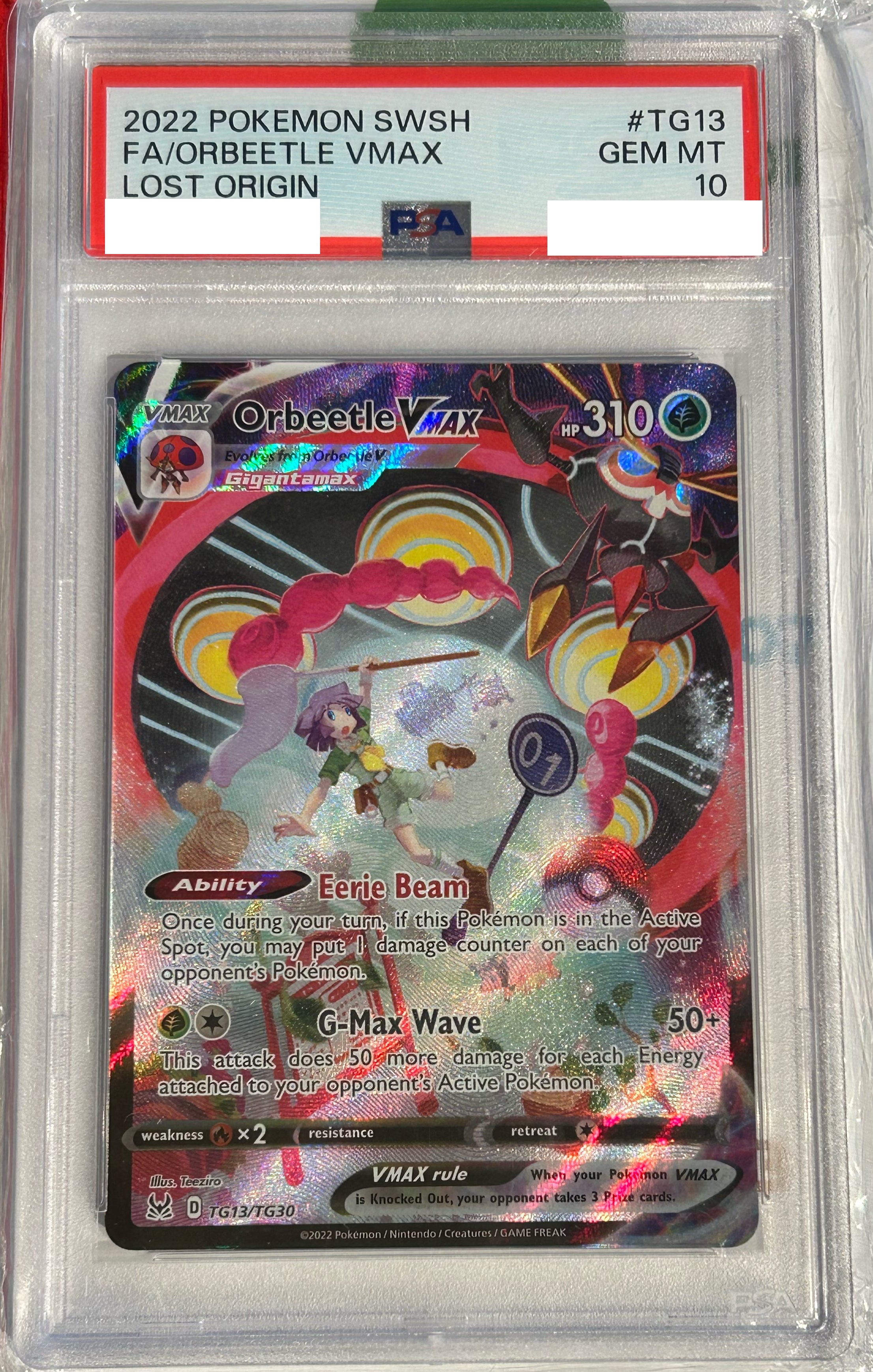 PSA 10 GEM MT Orbeetle VMAX Lost Origin Alternate Art Holo TG13/TG30