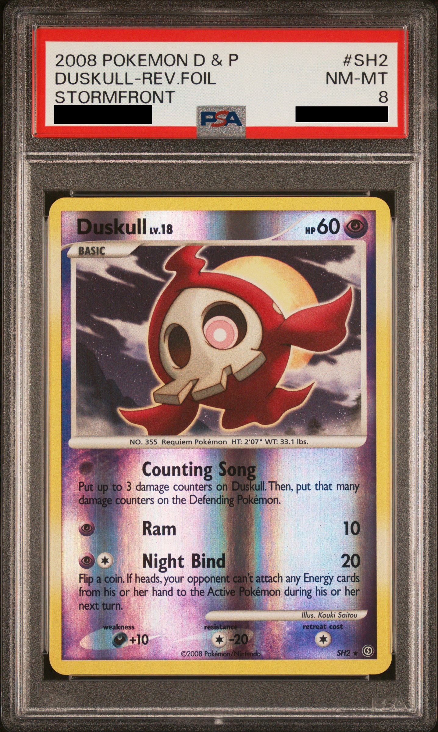 PSA 8 NM-MT Duskull (Shiny) - Stormfront Reverse Holo Secret Rare SH2