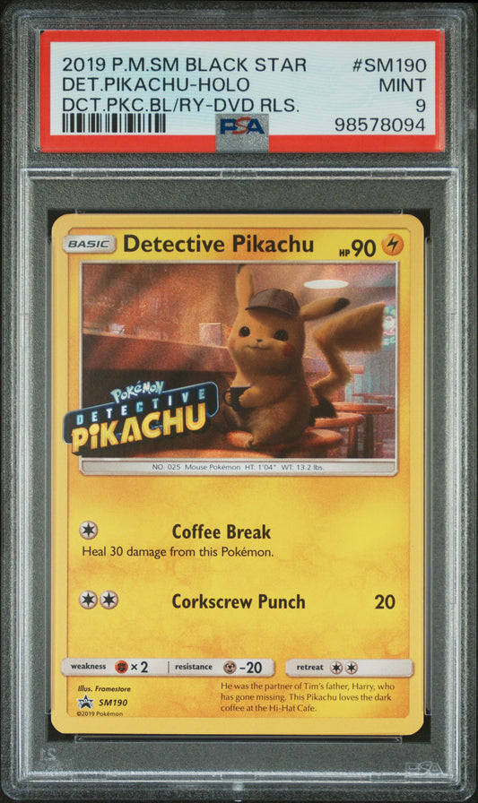 PSA 9 MINT Pikachu - Detective Pikachu Holo Promo SM190